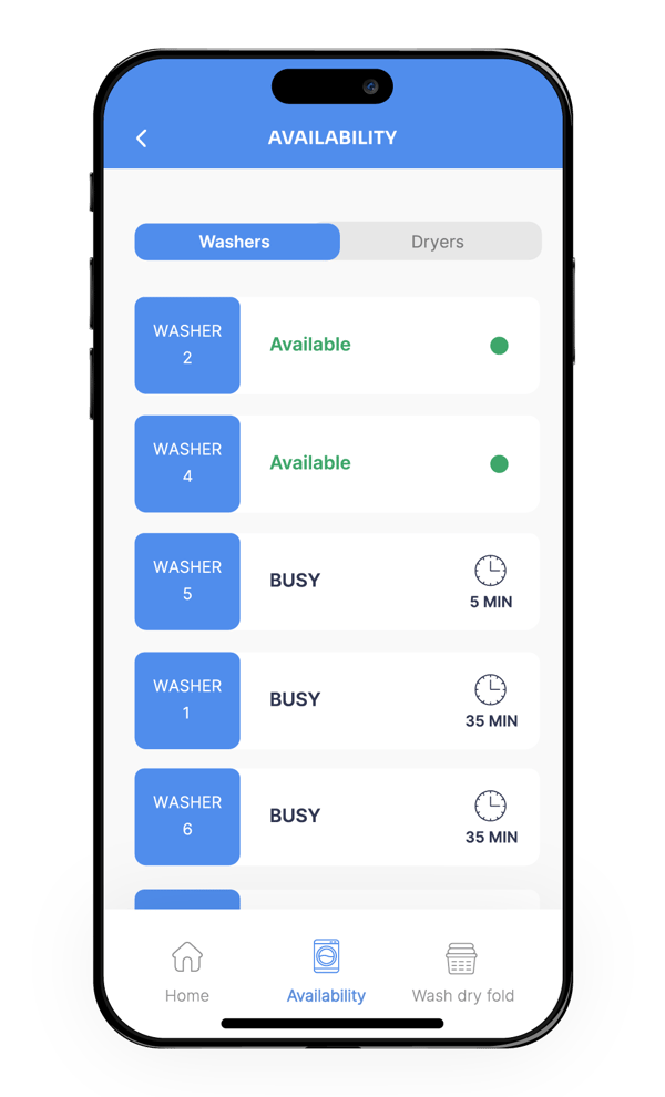 Washer available on mobile app