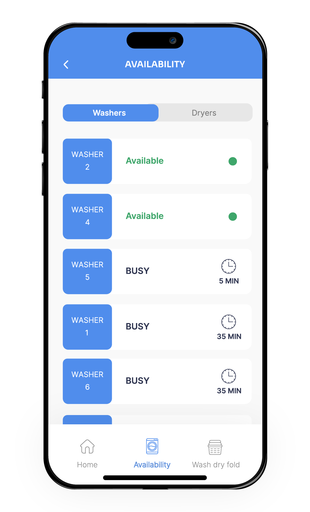 Washer available on mobile app